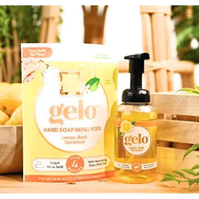 REFILL PLANT BASED ESSENTIAL OIL HAND LIQUID SOAP (10 OZ.) CHOOSE FROM: BOTTLE, REFILL PODS OR BOTH (LEMON, BASIL & GERANIUM, BOTTLE + PODS)